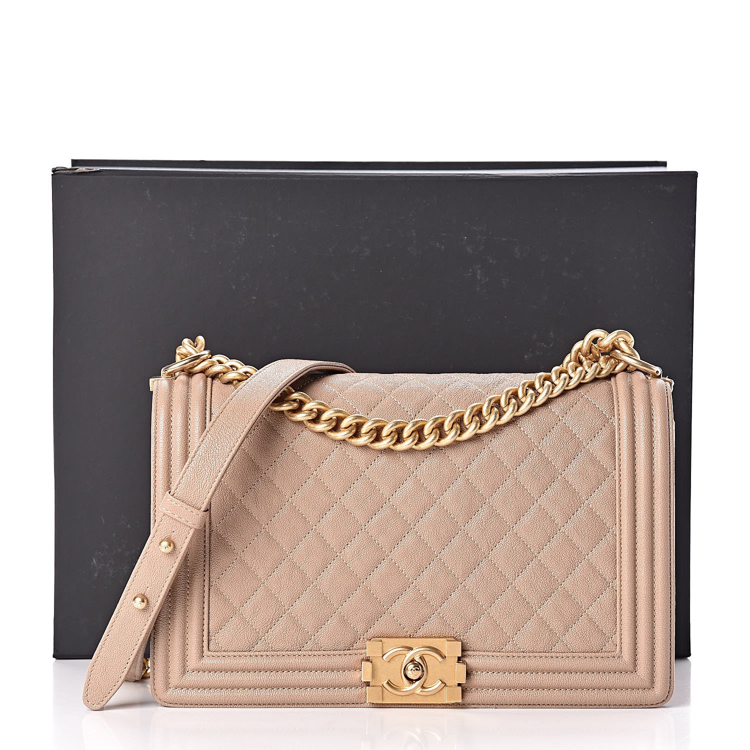 Chanel Caviar Quilted New Medium Boy Flap Dark Beige 12 of 12