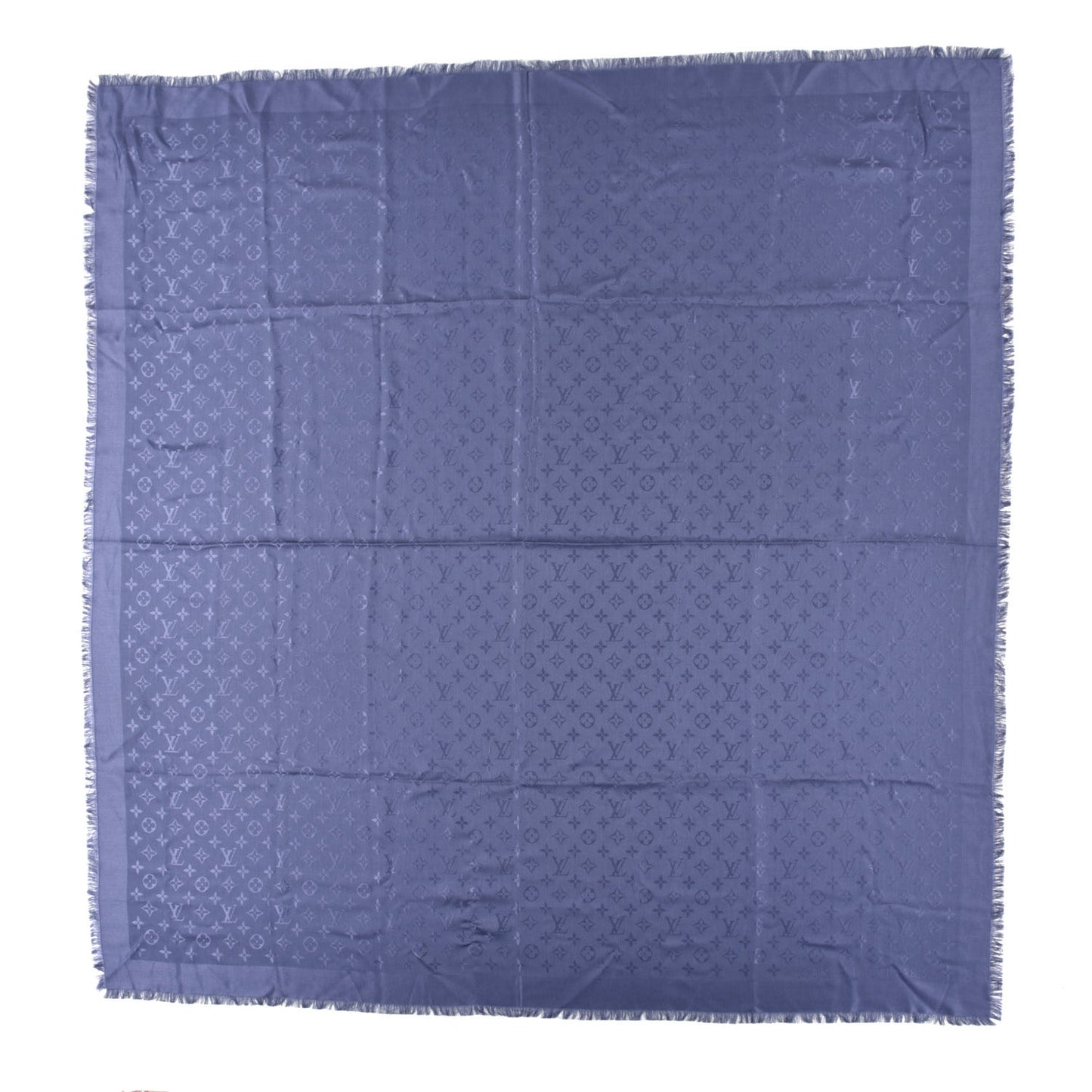 Wool Silk Monogram Shawl Night Blue