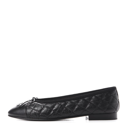 Chanel Aged Calfskin Quilted Cap Toe Ballerina Flats 38 Black 1 of 10