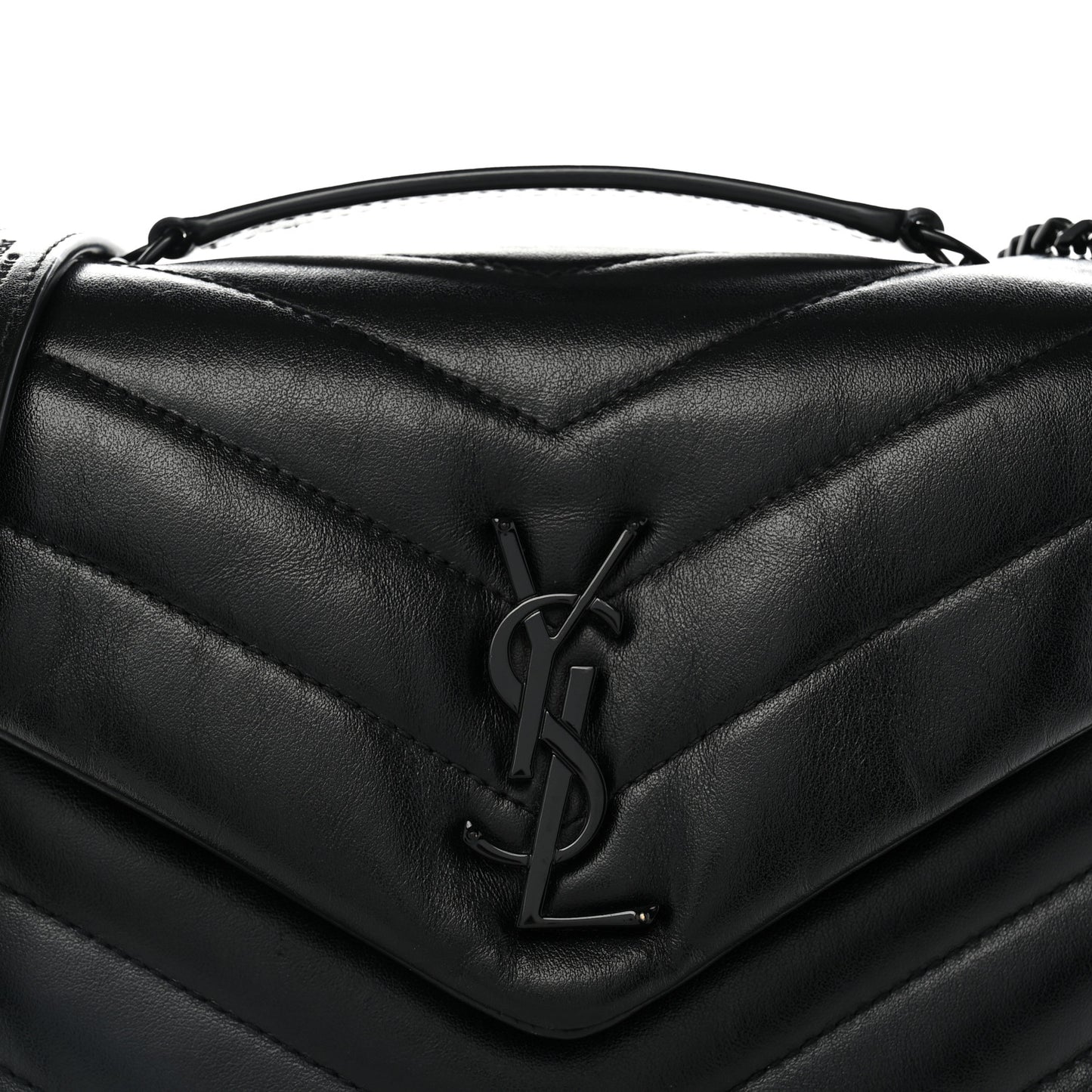 Calfskin Y Quilted Monogram Monochrome Small Loulou Chain Satchel Black