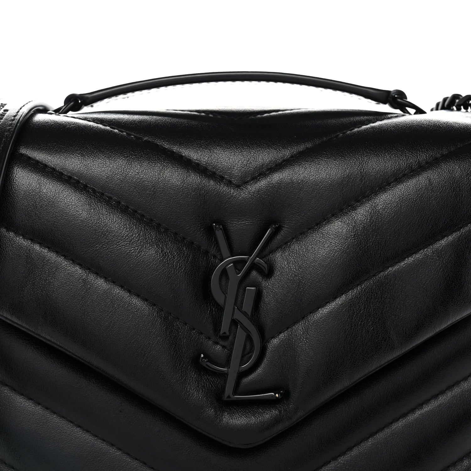 Saint Laurent Calfskin Y Quilted Monogram Monochrome Small Loulou Chain Satchel Black 7 of 9