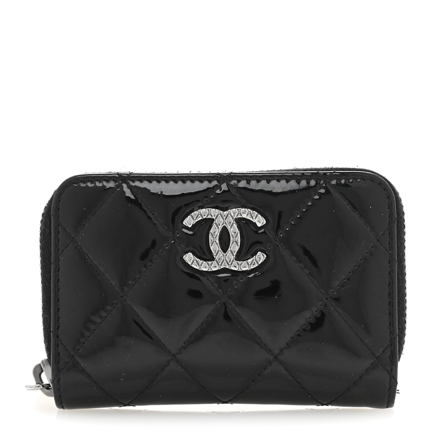 Chanel Patent Calfskin Quilted Brilliant Zip Coin Purse Wallet Black 1 of 10
