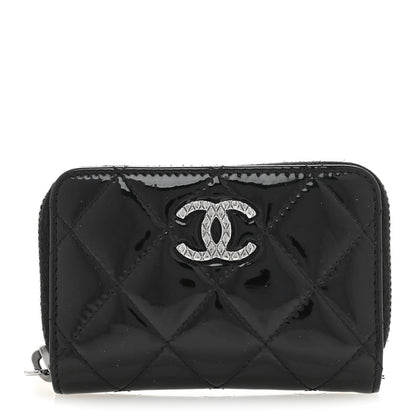 Chanel Patent Calfskin Quilted Brilliant Zip Coin Purse Wallet Black 1 of 10