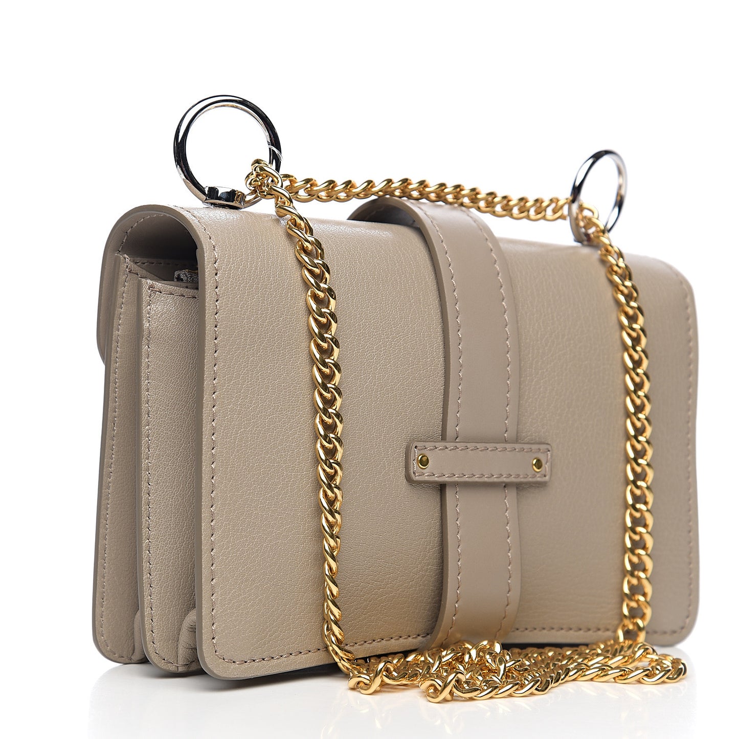 Shiny Goatskin Calfskin Aby Chain Shoulder Bag Motty Grey
