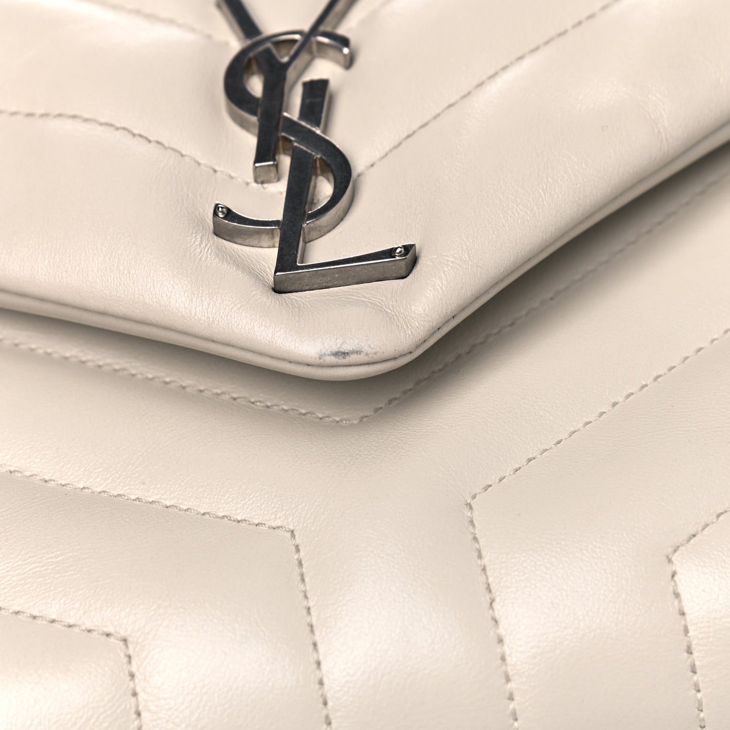 Calfskin Y Quilted Monogram Small Loulou Chain Satchel Blanc Vintage