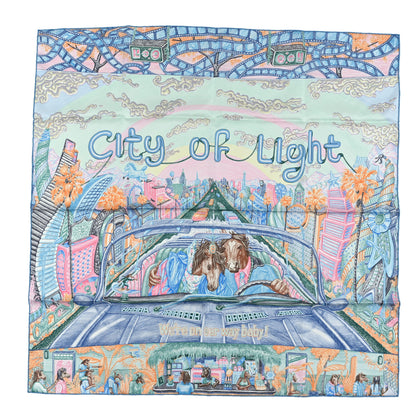 Hermes Silk City Of Light Scarf 90 Bleu Jean Rose Vert Veronese 1 of 3