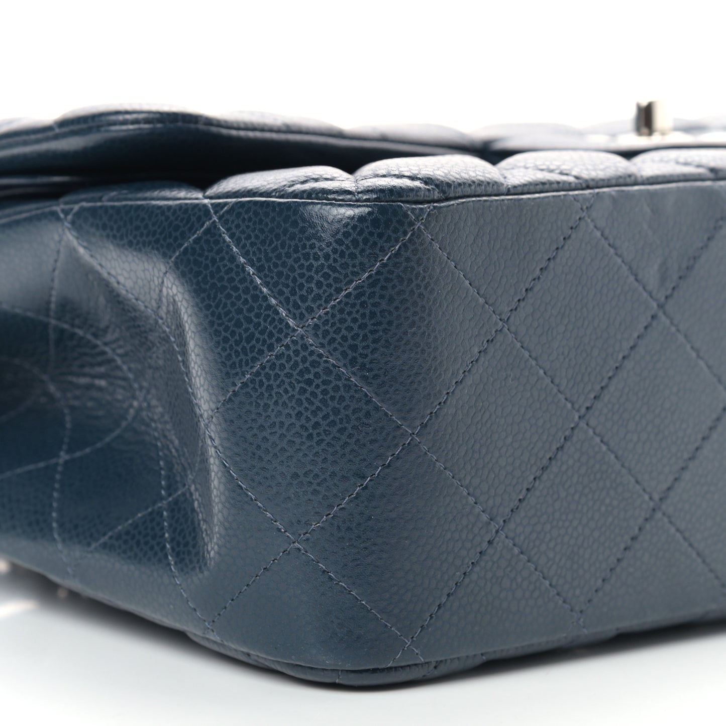 Caviar Quilted Jumbo Double Flap Navy Blue