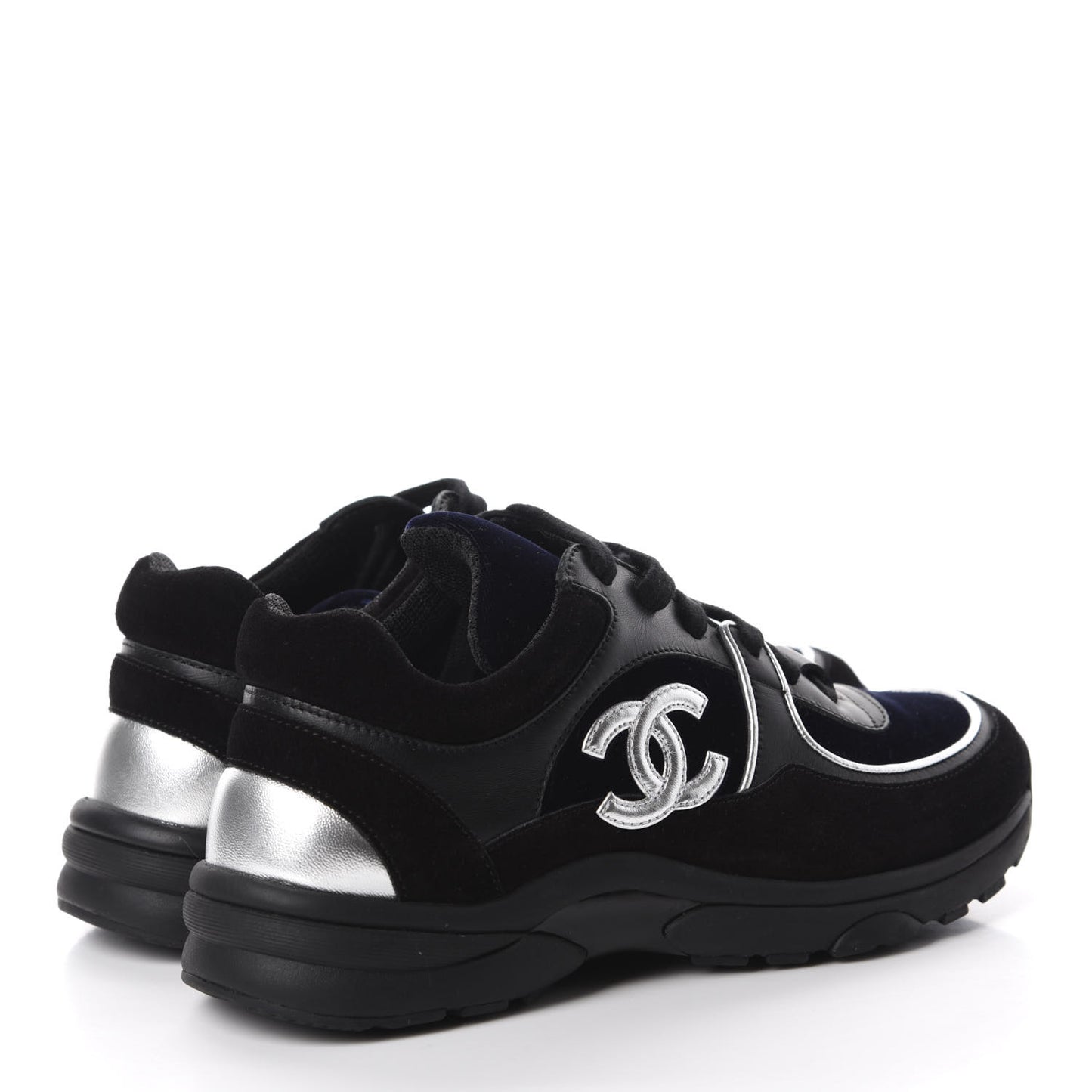 Suede Velvet Lambskin CC Sneakers 35 Black Blue Silver