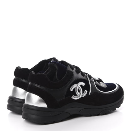 Chanel Suede Velvet Lambskin CC Sneakers 35 Black Blue Silver 4 of 8