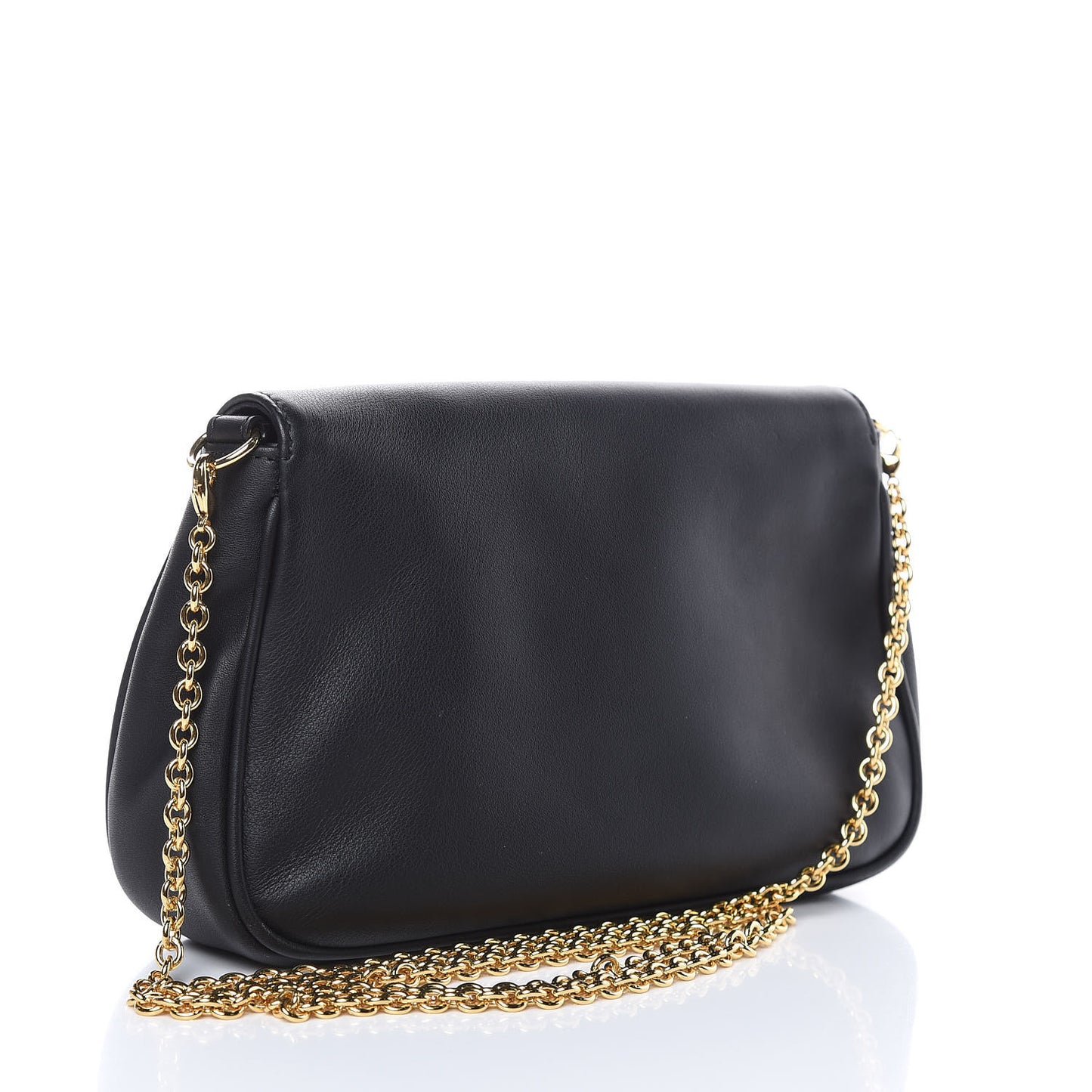 Vitello Flamingo Enamel Fendista Pouchette Crossbody Black