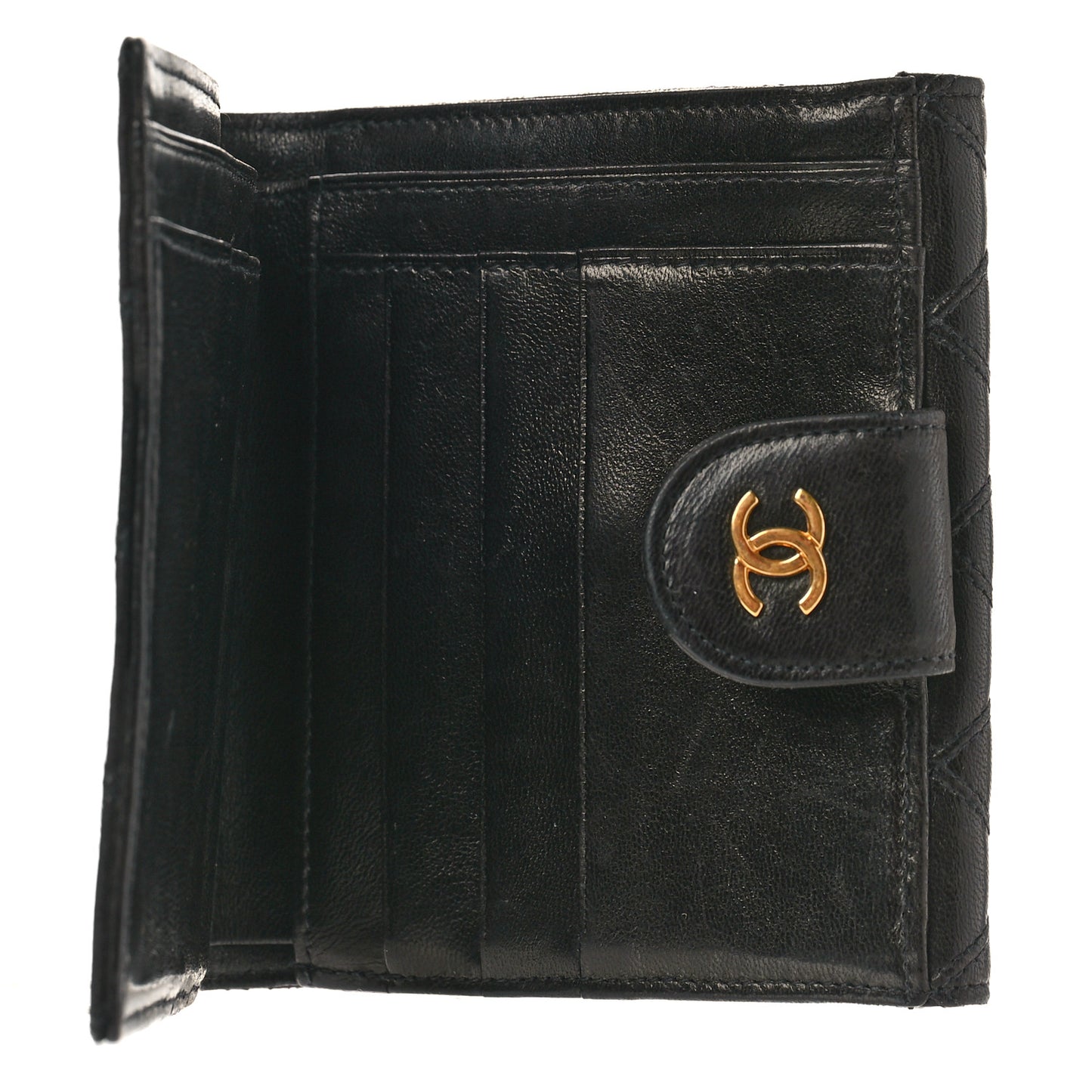 Calfskin Diamond Stitched Compact Wallet Black