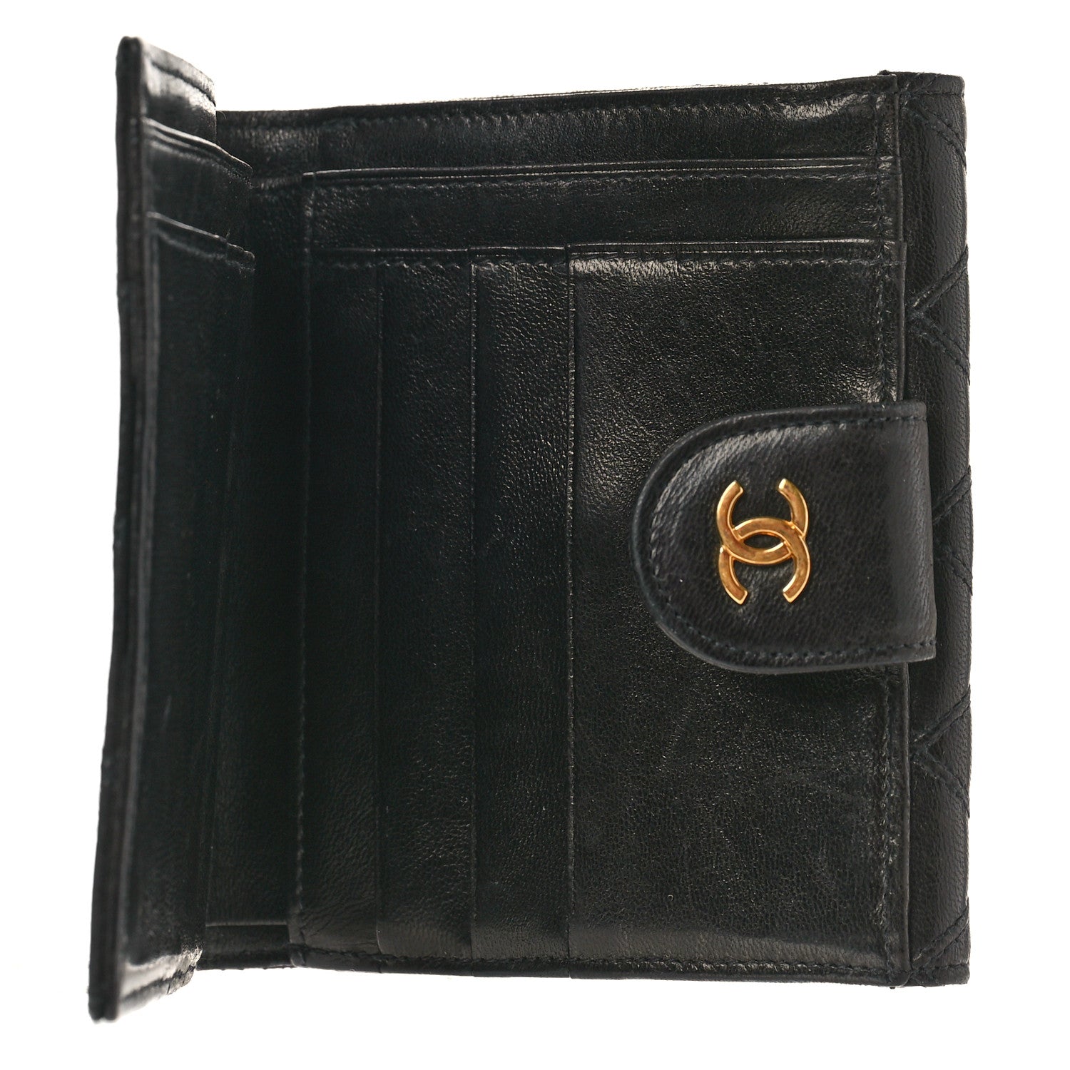 Chanel Calfskin Diamond Stitched Compact Wallet Black 5 of 12