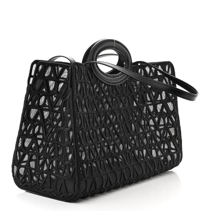 Valentino Garavani Toile Mesh Iconographe Goatskin Le Troisieme Shopping Bag Black 4 of 10