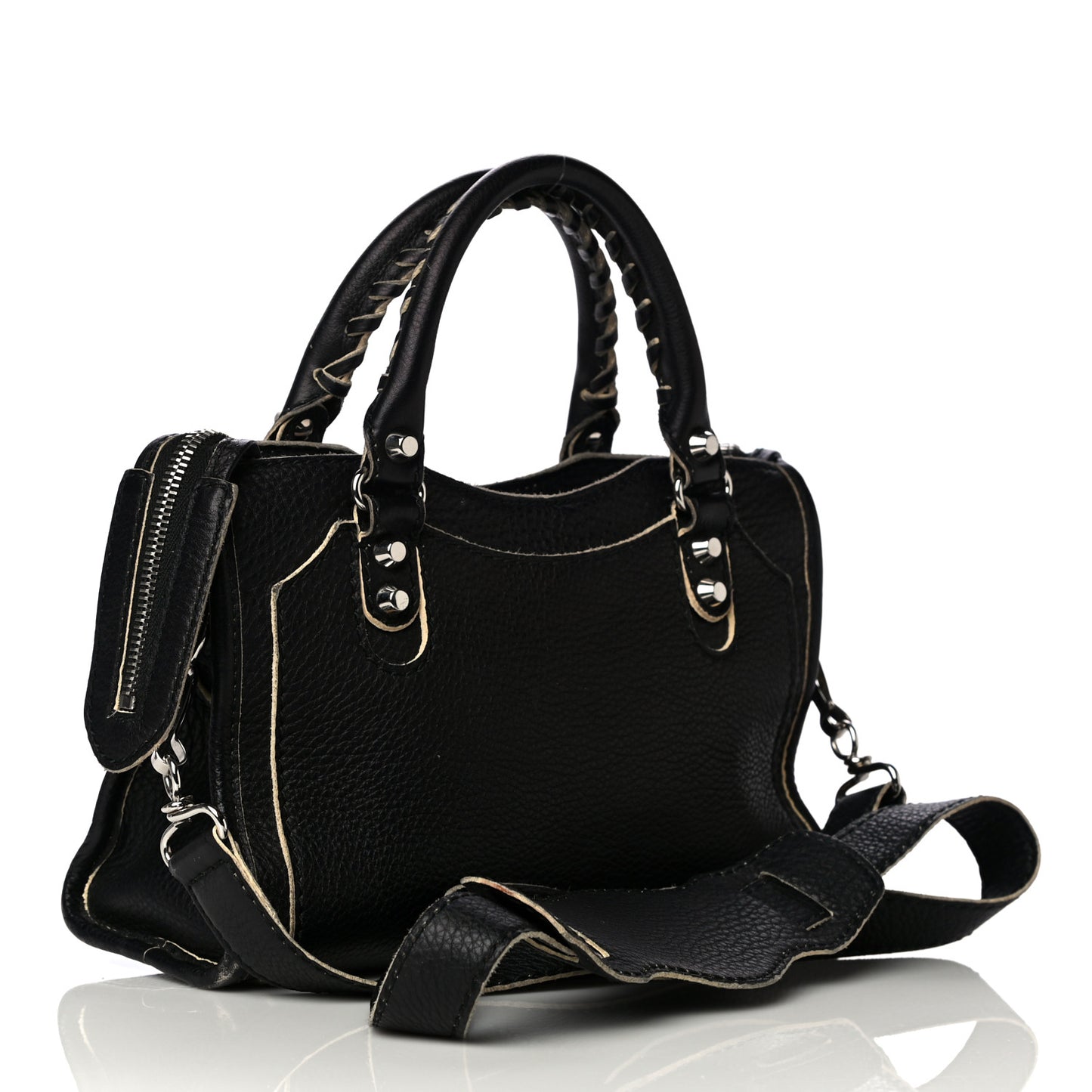 Supple Grained Calfskin Classic Silver Hardware Highlight Mini City Black