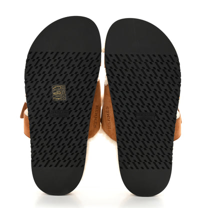 Hermes Suede Goatskin Woolskin Womens Chypre Sandals 37 Brun Fume Ecru 5 of 8