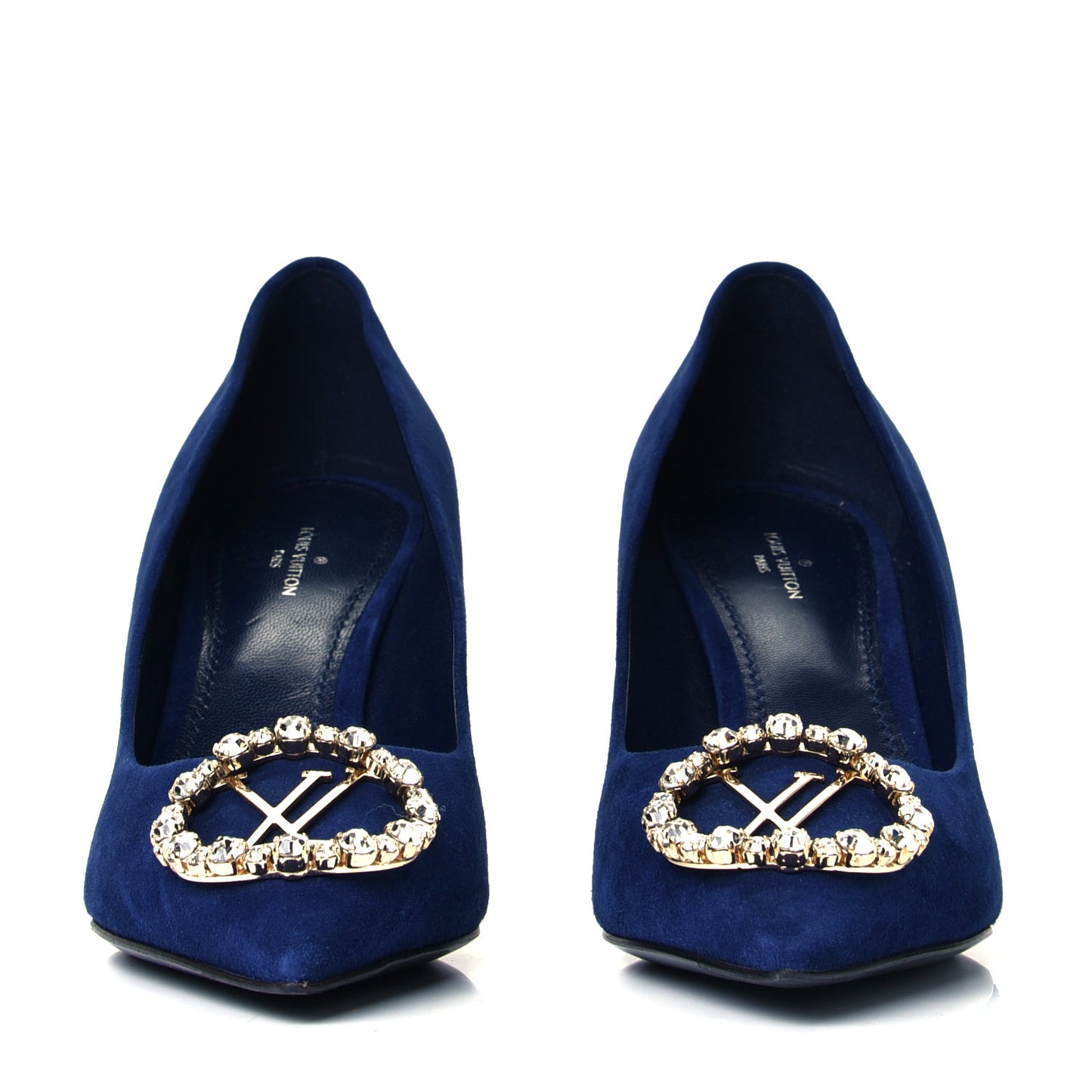 Suede Baby Goat Swarovski Crystal Madeleine Pumps 39 Marine