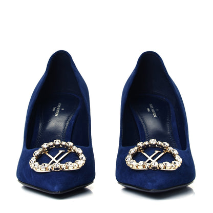Louis Vuitton Suede Baby Goat Swarovski Crystal Madeleine Pumps 39 Marine 2 of 4