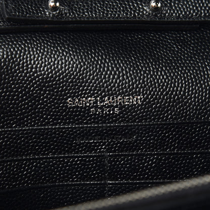 Saint Laurent Grain De Poudre Matelasse Chevron Monogram Chain Wallet Black 6 of 8