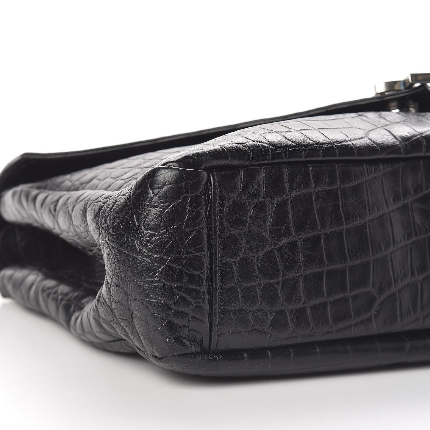 Calfskin Crocodile Embossed Monogram Large College Satchel Black