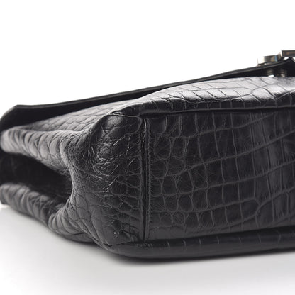 Saint Laurent Calfskin Crocodile Embossed Monogram Large College Satchel Black 9 of 10