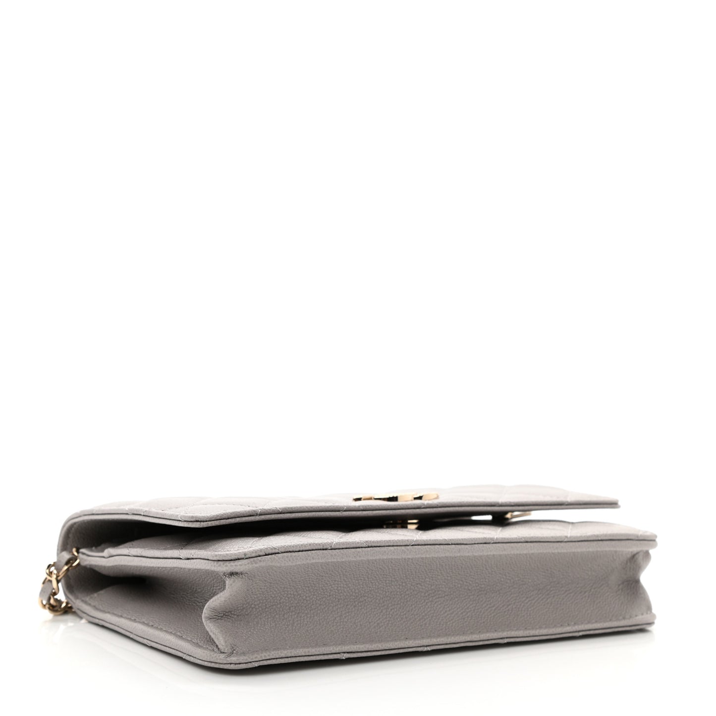 Caviar Quilted Studded CC Wallet On Chain WOC Grey