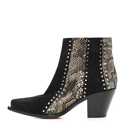 Christian Louboutin Calfskin Suede Embossed Snakeskin Spiked With My Guitar Chelsea Boots 39.5 Black 1 of 7