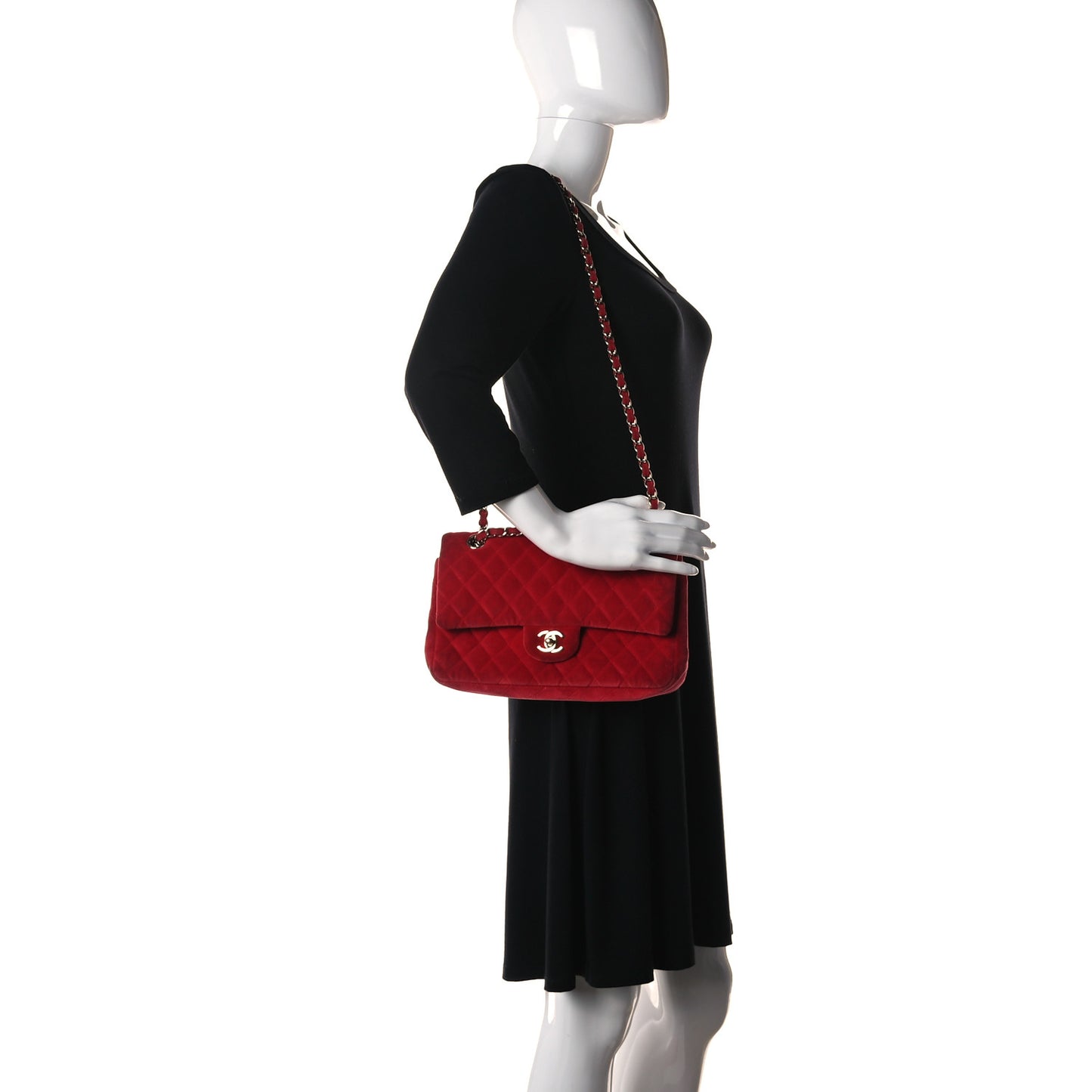 Velvet Quilted Medium Double Flap Red