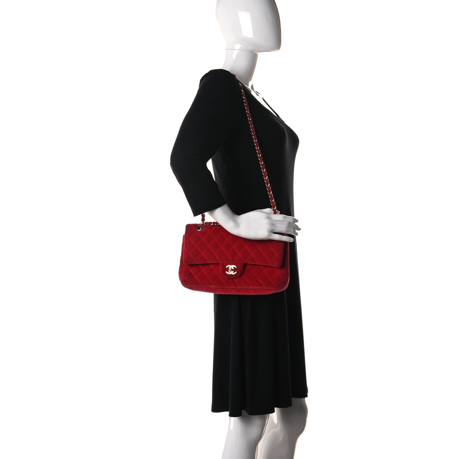 Chanel Velvet Quilted Medium Double Flap Red 2 of 19