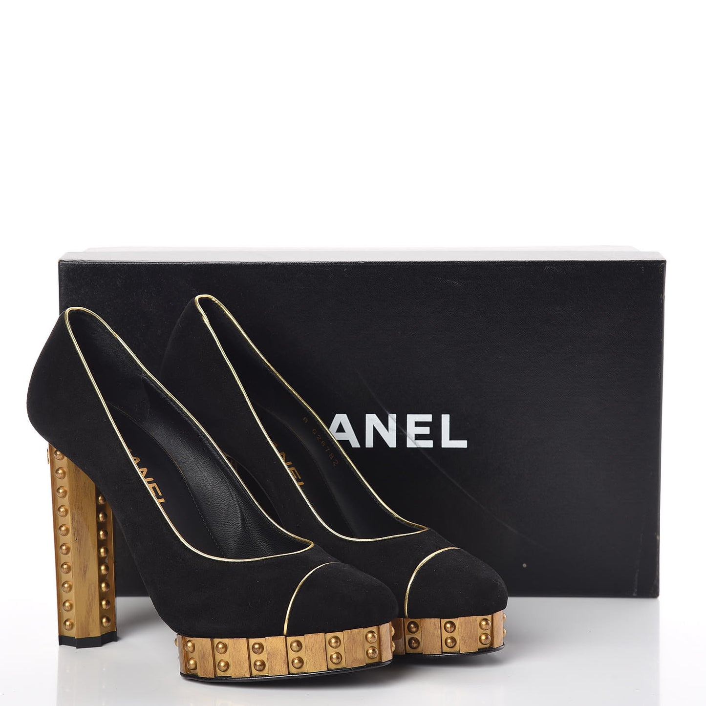 Suede Studded Platform Pumps 37.5 Black Gold