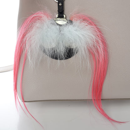 Fendi Vitello Dolce Fox Goat Bi-Color Sad Eyes Mirror Charm Petite 2Jours Tote Grigio Polvere Black 8 of 10