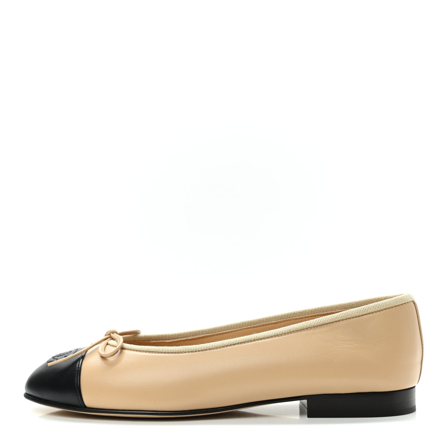 Lambskin Cap Toe CC Ballerina Flats 36.5 Beige Black
