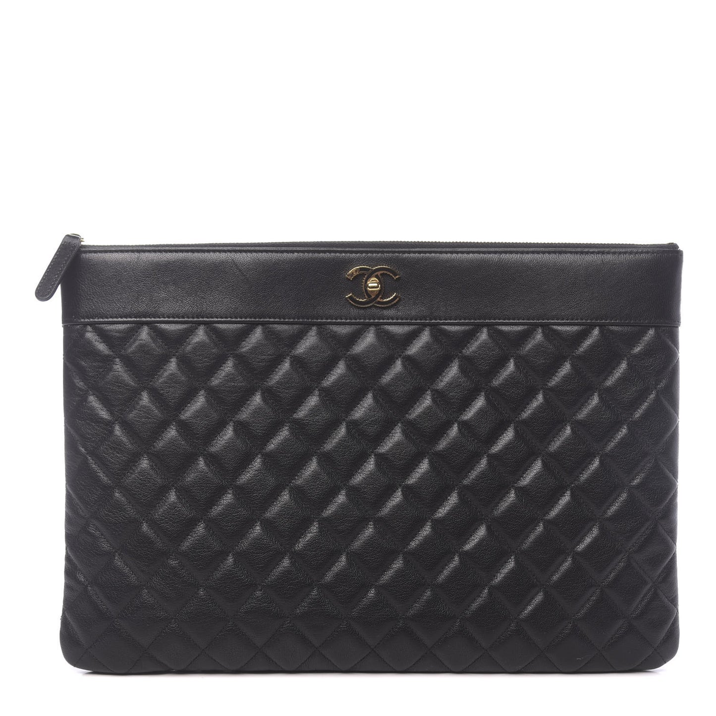 Lambskin Quilted Large Vintage Mademoiselle Cosmetic Case Black