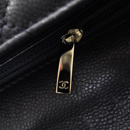 Chanel Washed Caviar Maxi Flap Navy Blue SHW 9 of 10
