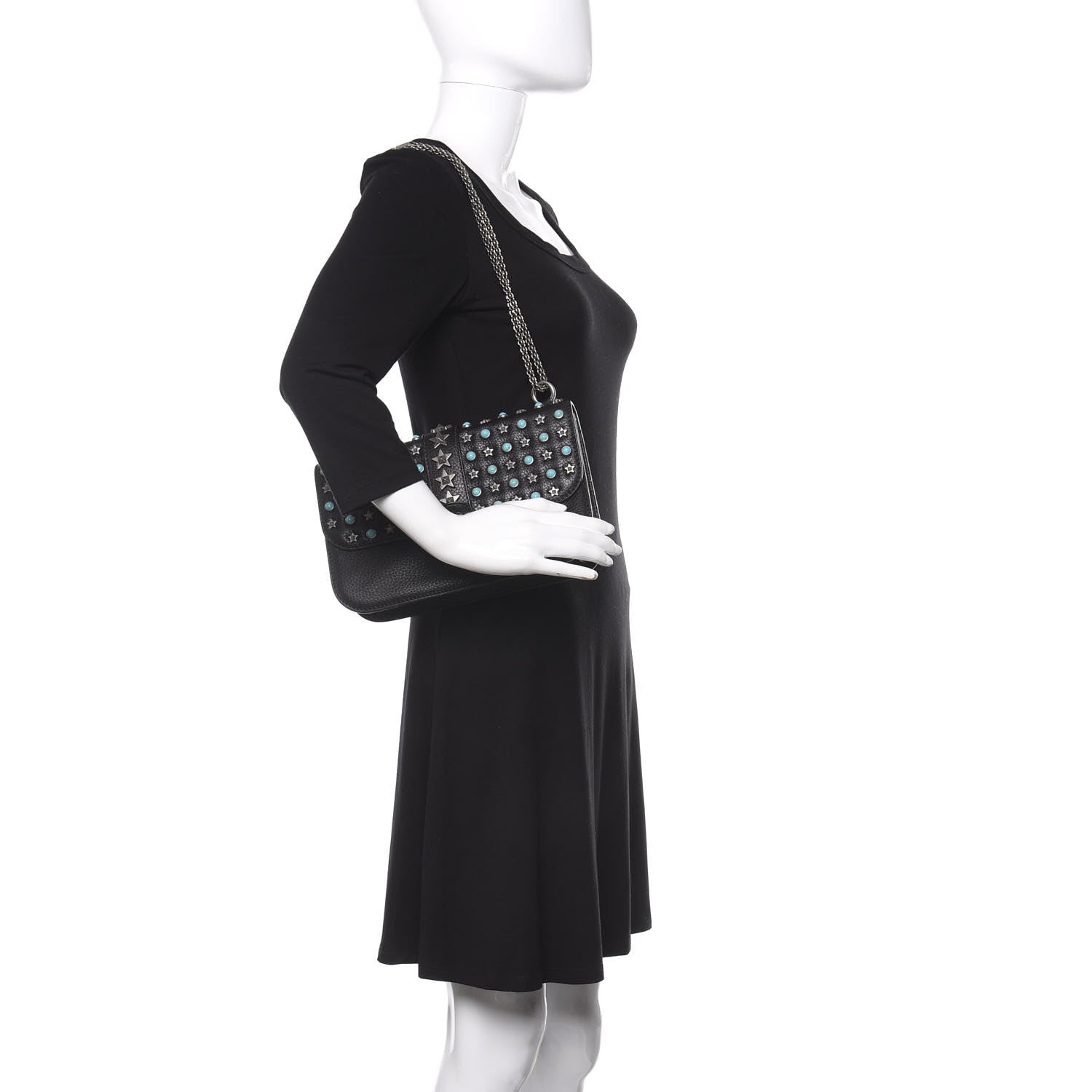 Valentino Garavani Pebbled Calfskin Star Studded Medium Lock Flap Black 2 of 10