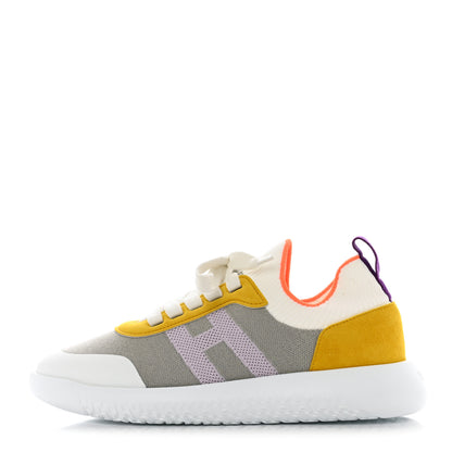 Hermes Knit Suede Goatskin Womens Crew Sneakers 38 Multicolor Gris 1 of 10