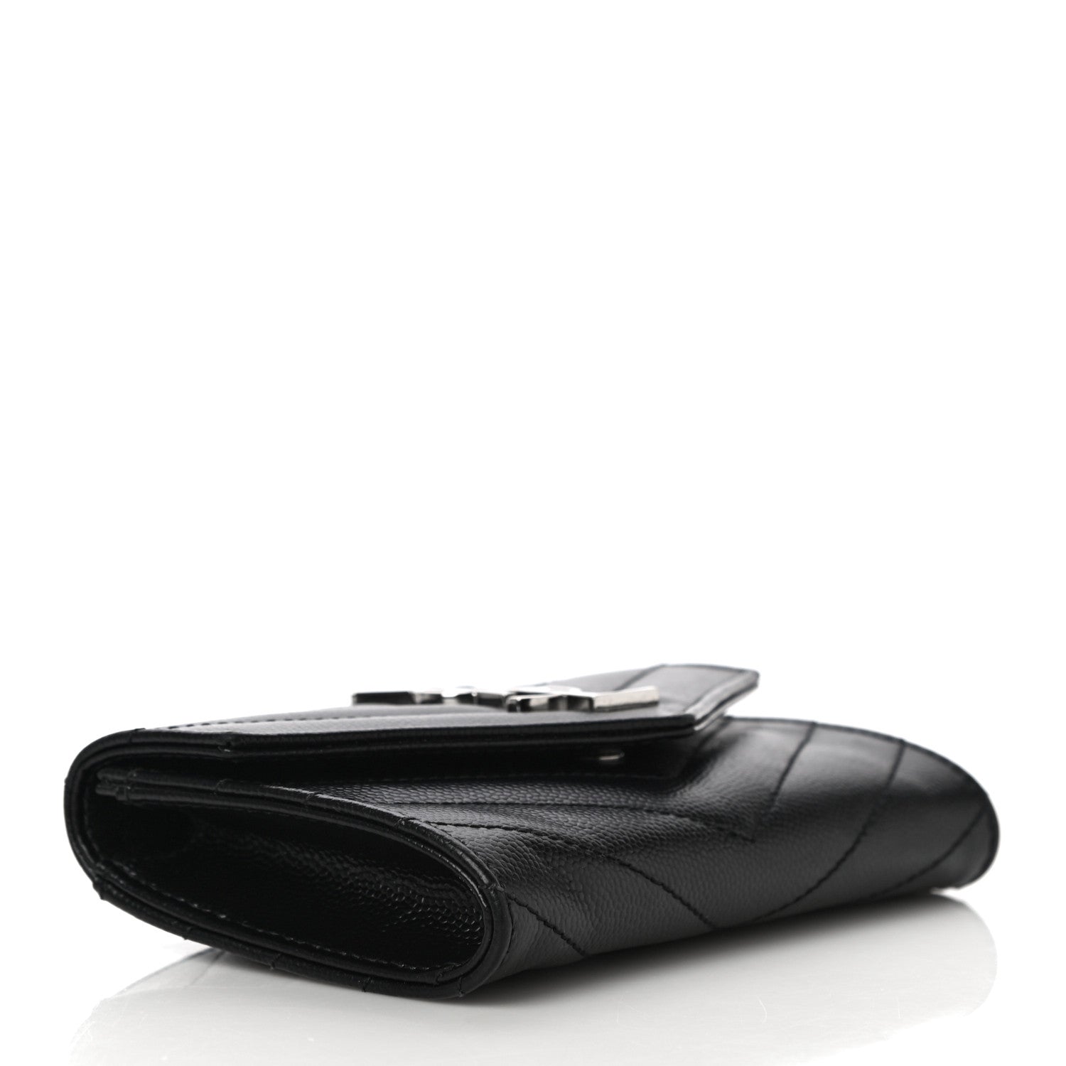 Saint Laurent Grain De Poudre Matelasse Chevron Small Monogram Envelope Wallet Black 4 of 9