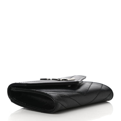 Saint Laurent Grain De Poudre Matelasse Chevron Small Monogram Envelope Wallet Black 4 of 9