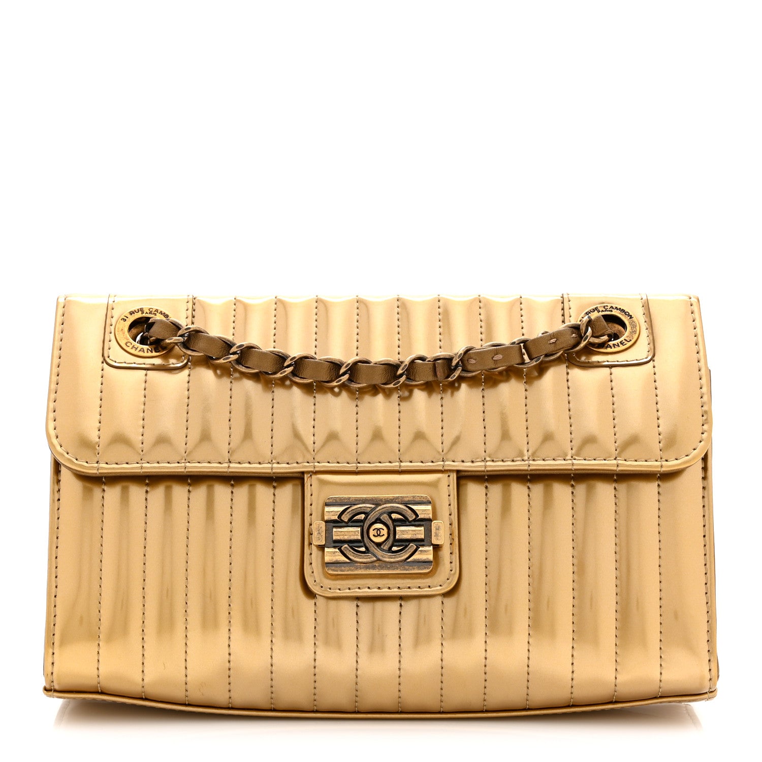 Chanel Metallic Patent Vertical Quilt Maharaja Express Flap Gold 1 of 10