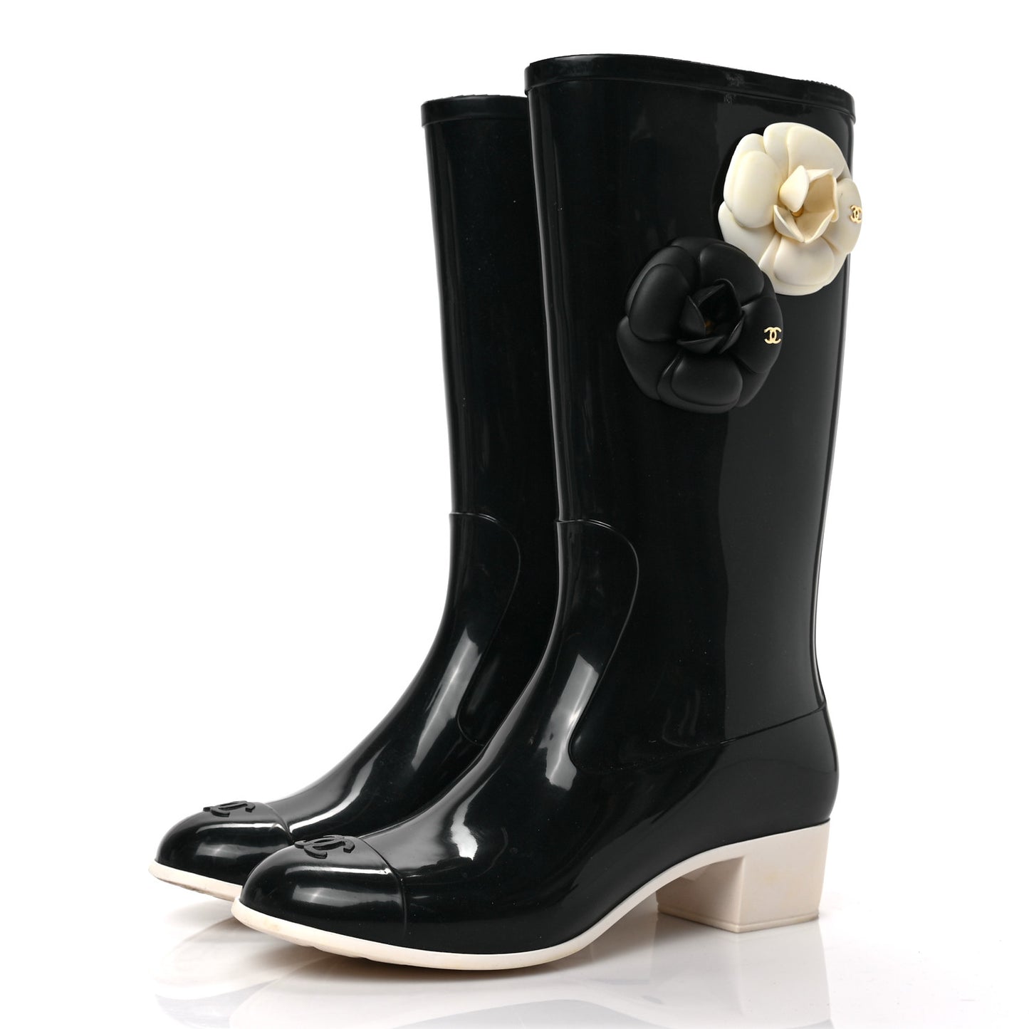 Rubber Camellia Rain Boots 37 Black