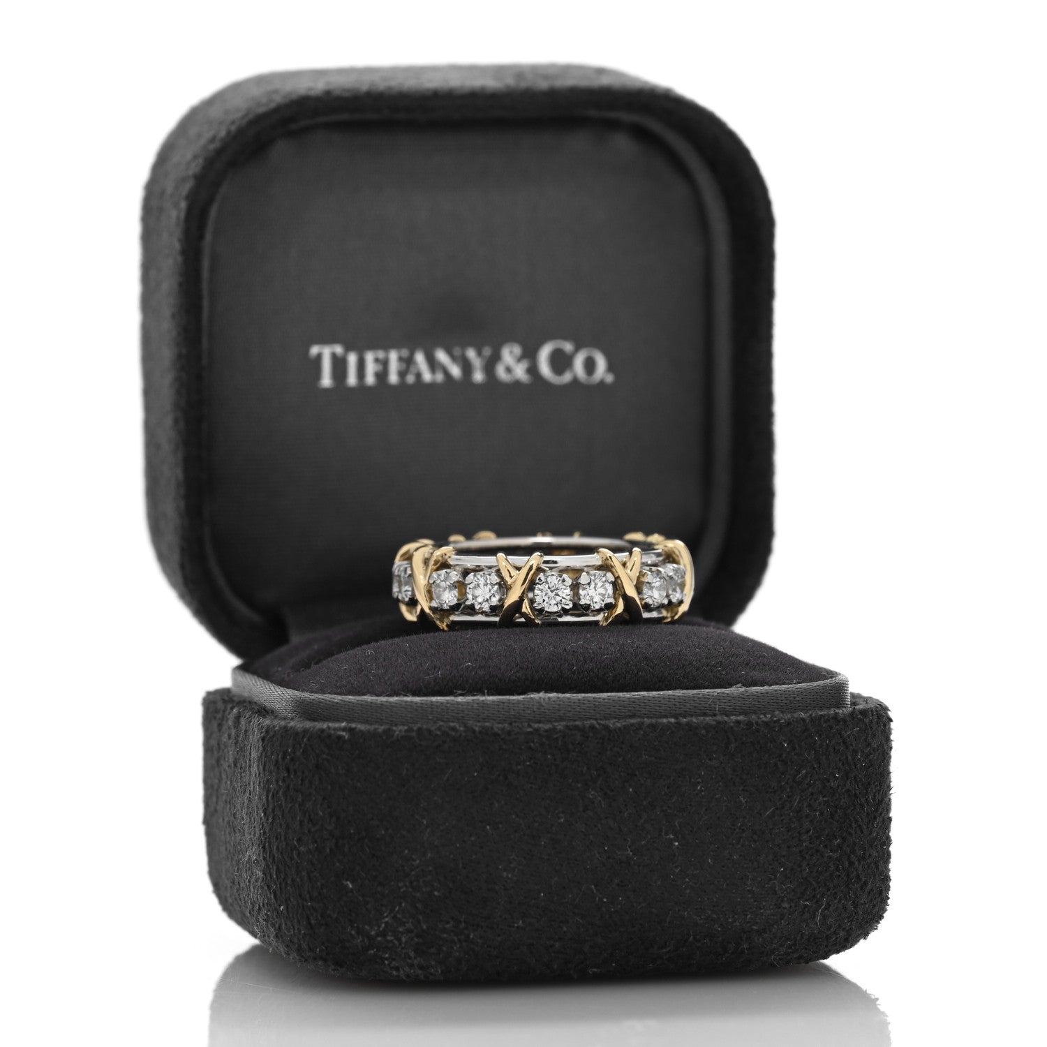 Tiffany Platinum 18K Yellow Gold Diamond Schlumberger Sixteen Stone Ring 56 7.5 3 of 5