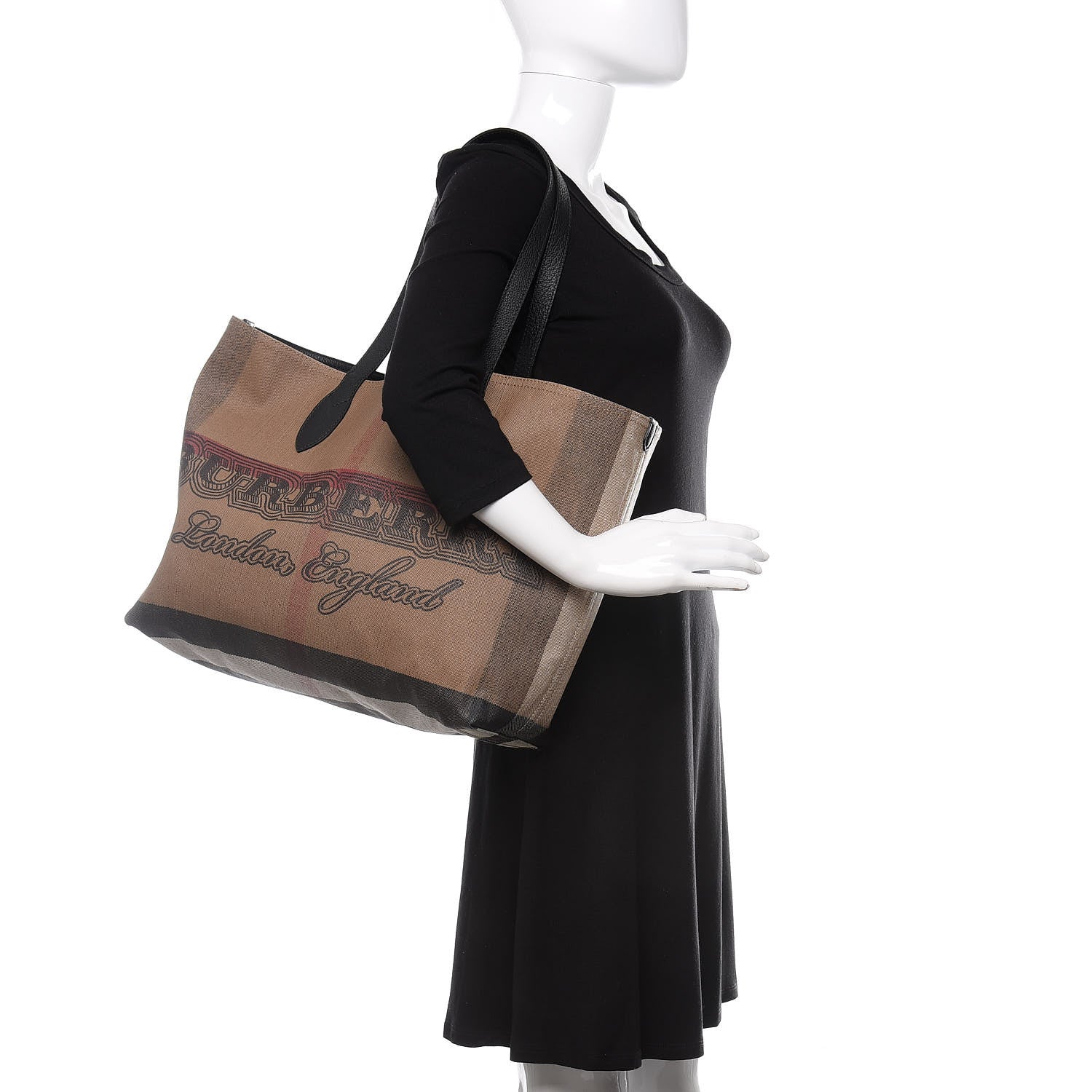 Burberry Coated Canvas Mega Check Medium Doodle Tote Black 2 of 11