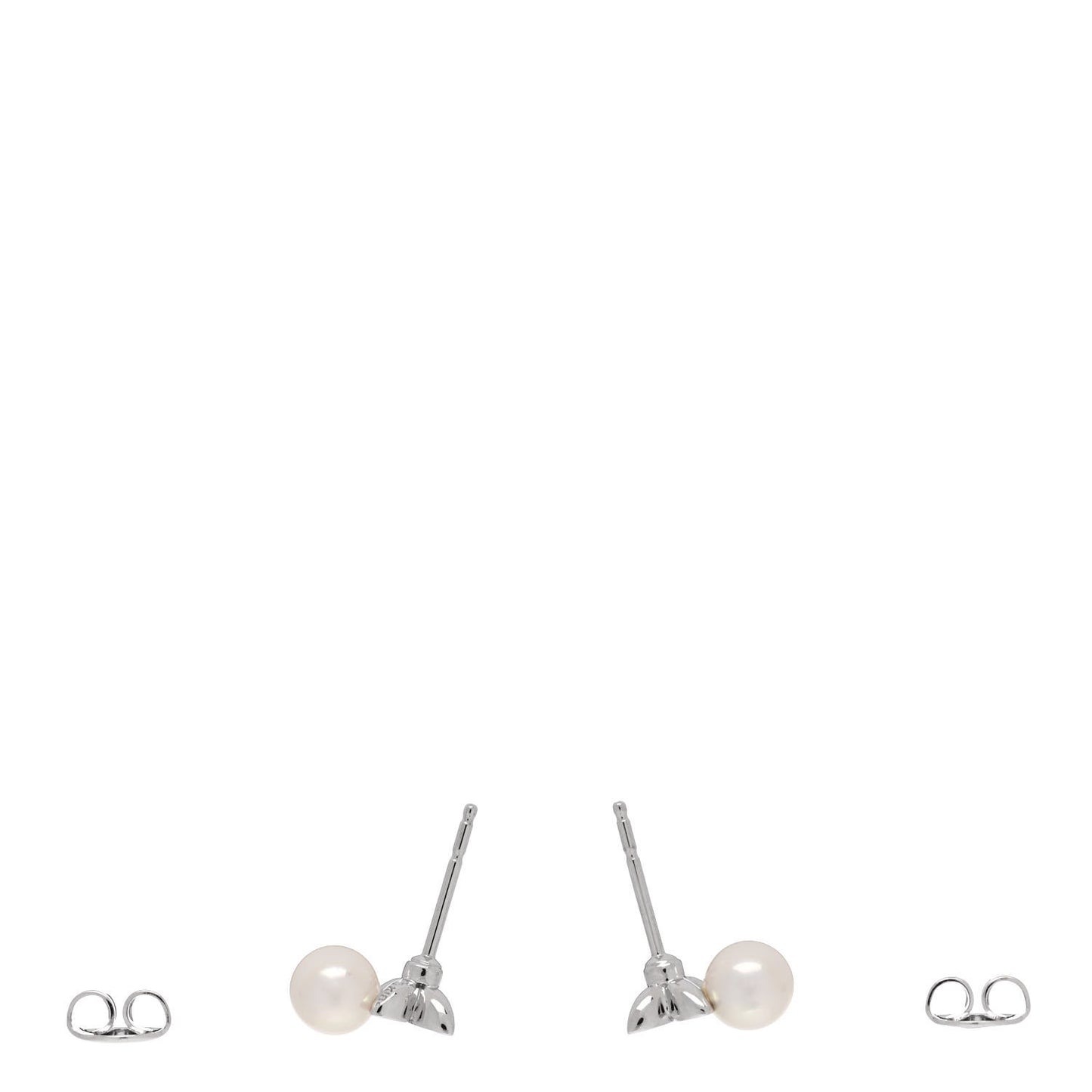 18K White Gold Diamond Pearl 5.5mm Floral Stud Earrings
