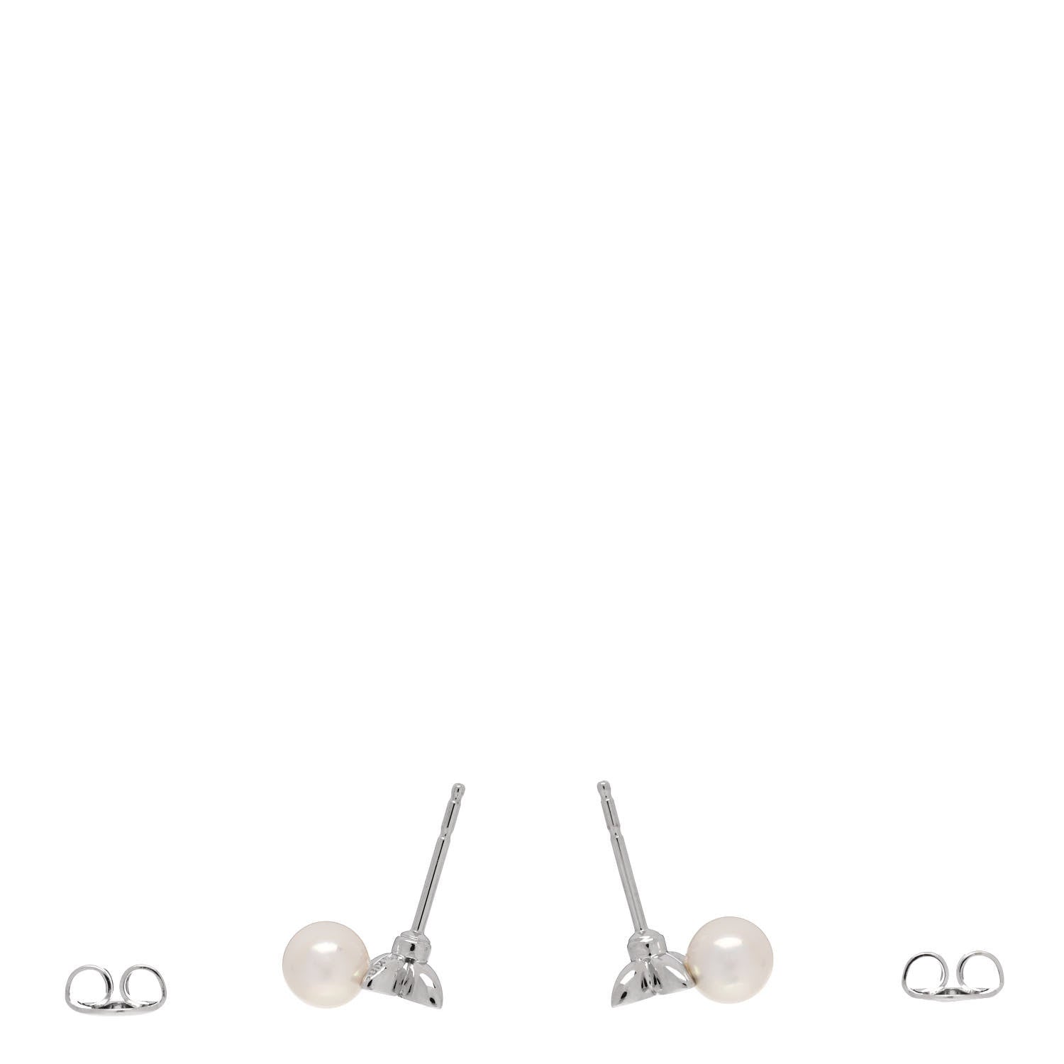 Mikimoto 18K White Gold Diamond Pearl 5.5mm Floral Stud Earrings 3 of 4