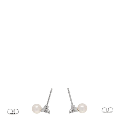 Mikimoto 18K White Gold Diamond Pearl 5.5mm Floral Stud Earrings 3 of 4