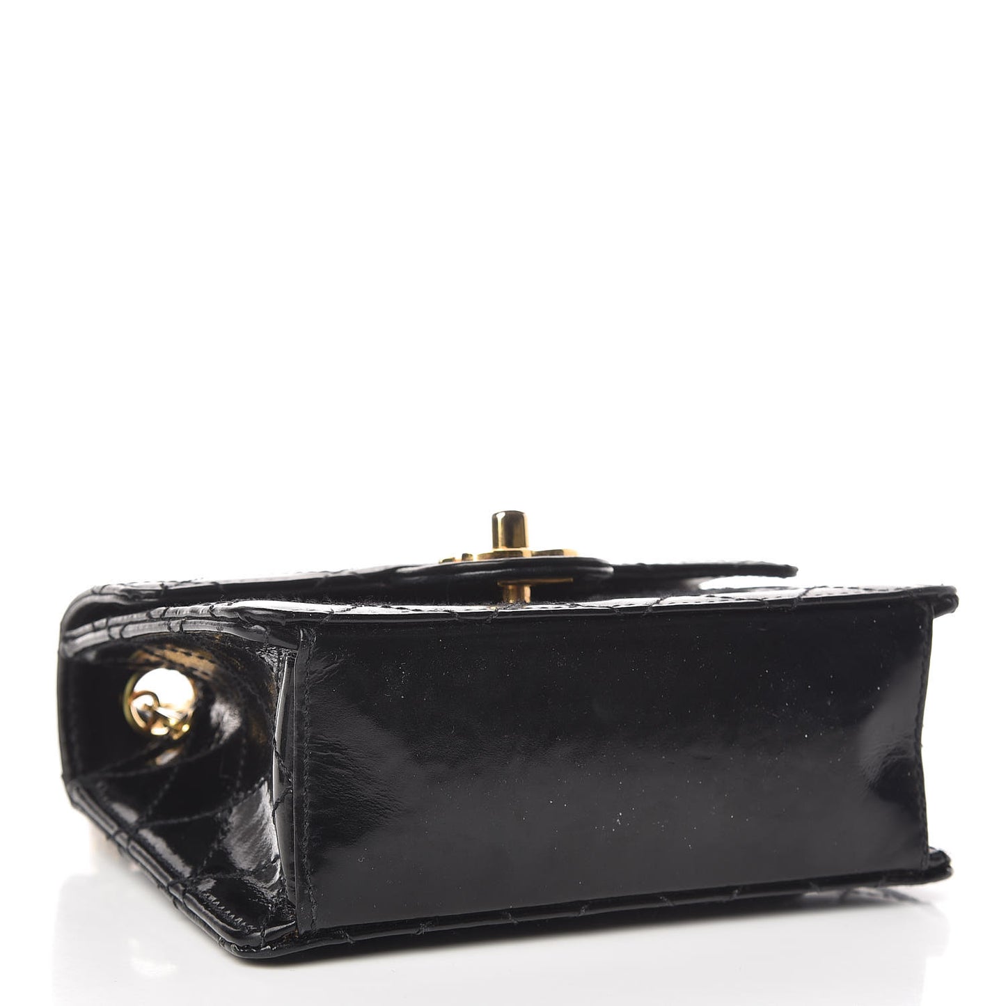 Glazed Calfskin Quilted Mini Square Flap Black