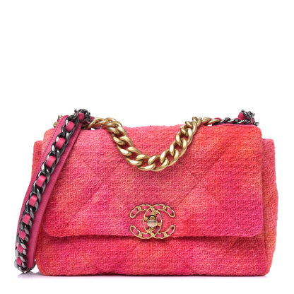Chanel Tweed Quilted Medium Chanel 19 Flap Coral Pink 1 of 4