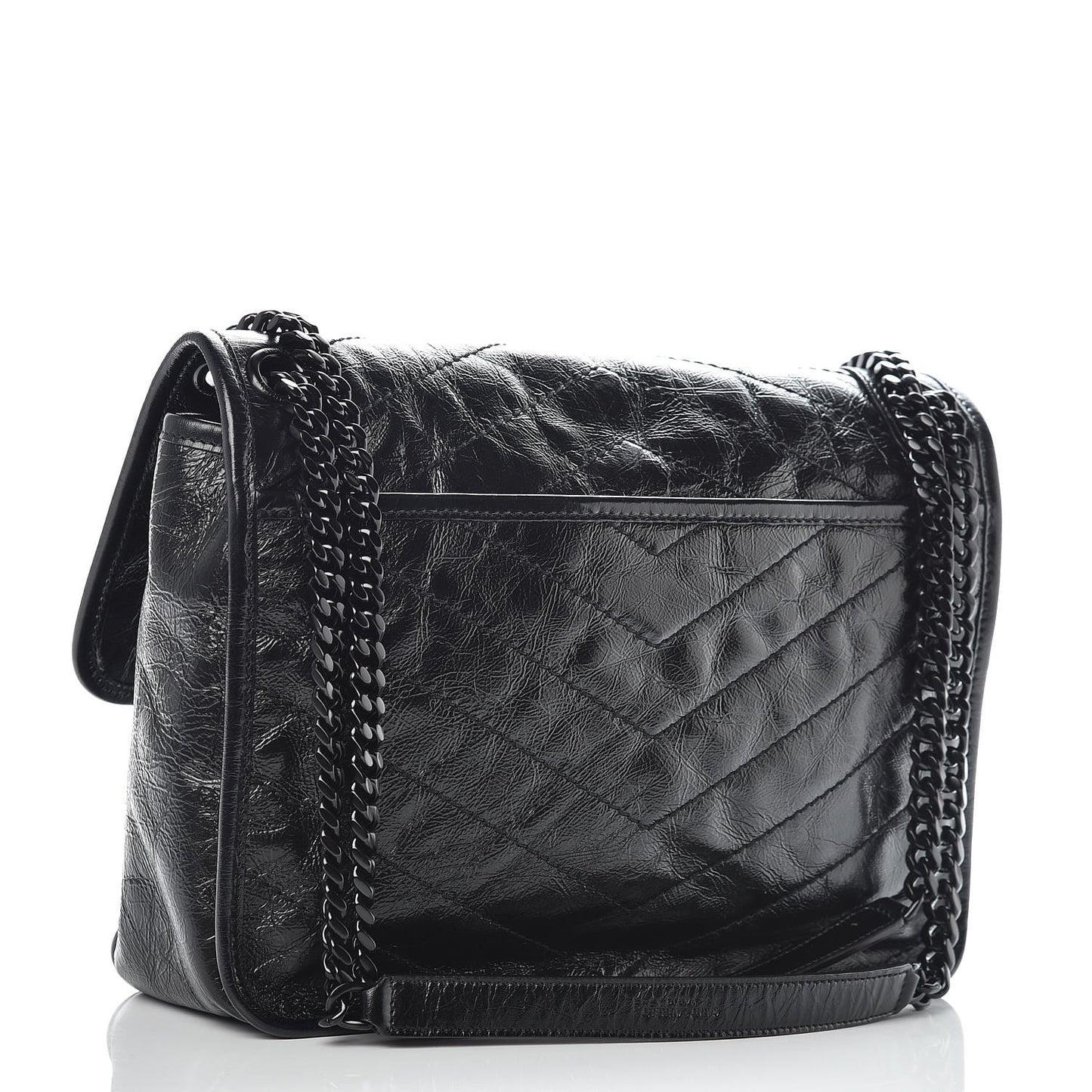 Crinkled Calfskin Matelasse Monogram Medium Niki Chain Satchel Black