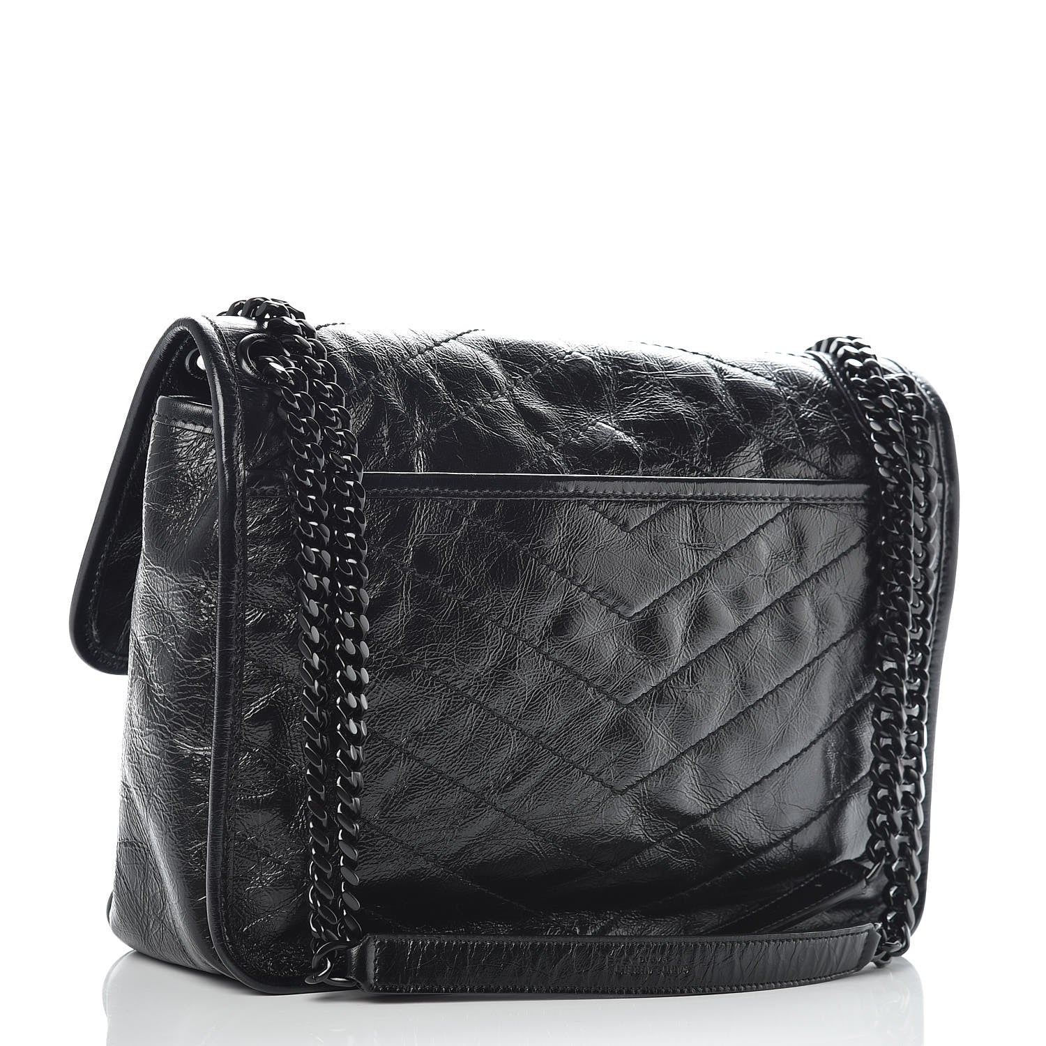 Saint Laurent Crinkled Calfskin Matelasse Monogram Medium Niki Chain Satchel Black 3 of 11