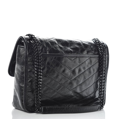 Saint Laurent Crinkled Calfskin Matelasse Monogram Medium Niki Chain Satchel Black 3 of 11