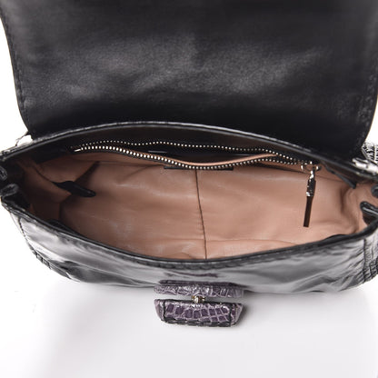 Prada Vernice Crocodile Pattina Sottospalla Shoulder Bag Black Lilla 5 of 9